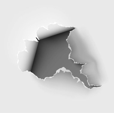 Kopyalanmış beyaz kağıda yırtık delik