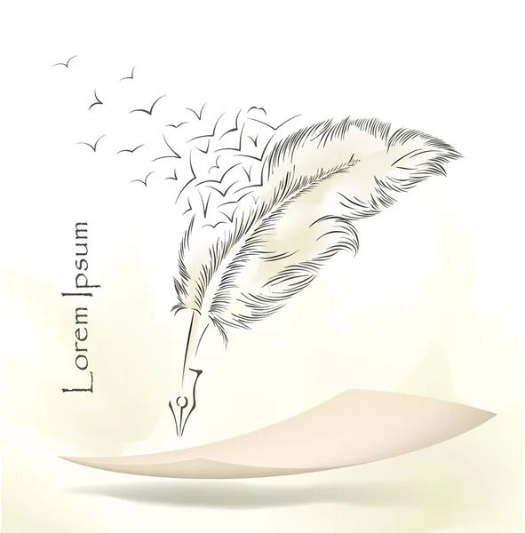 Escribir plumas viejas con aves voladoras — Vector de stock