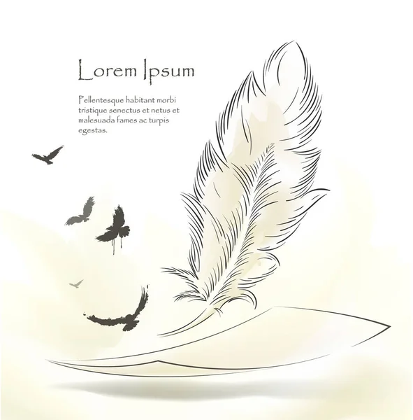 Escribir plumas viejas con aves voladoras — Vector de stock