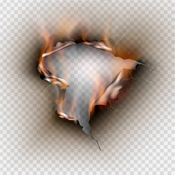 透明に焼け、炎で引き裂かれた紙に引き裂かれた穴 — ストックベクタ