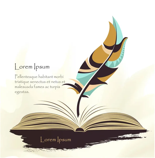 Escribir pluma vieja pluma multicolor con libro — Vector de stock