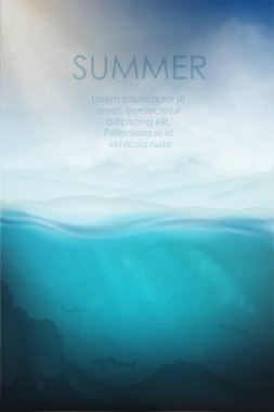 köpekbalığı, dağlar ve deniz ile sualtı vektörü