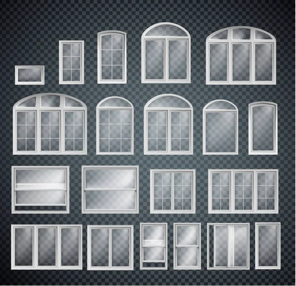 Set of window frames isolated on transparent background — Stock Vector