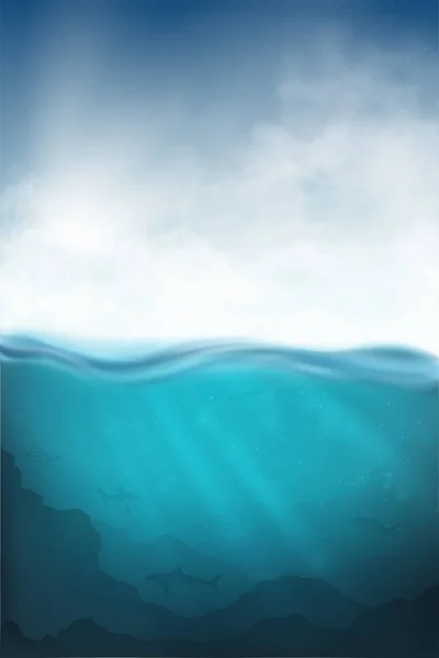 Realistisk undervattens vektor med haj och hav — Stock vektor