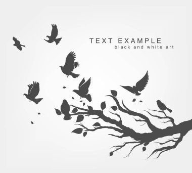 Ağaç dalında uçan kuş sürüsü