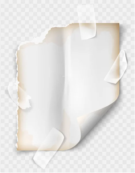 Реалистичный винтажный порванный лист тетради с лентой — стоковый вектор
