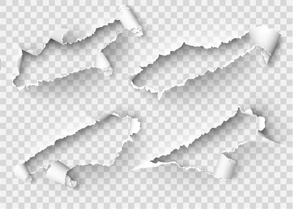Yırtılmış kağıt vektör şablonu, gerçekçi Kağıt arka planda yırtık kenarlar ile kenarları yırtık. Web ve baskı ve metin için alan için afiş sökük yan seti. — Stok Vektör