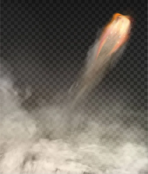 太空火箭跟踪 烟雾隔离在透明背景 — 图库矢量图片