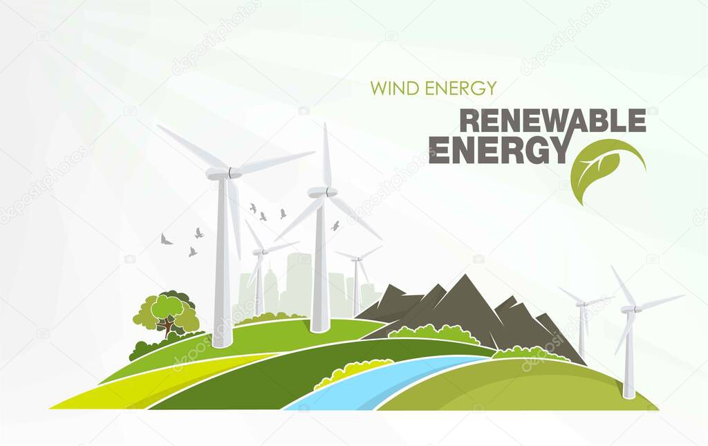 renewable energy infographics with elements of the water of the sun wind and earth