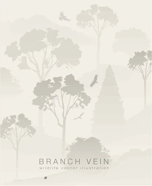 Figura Bandada Aves Voladoras Rama Árbol Ilustración Vectorial — Vector de stock