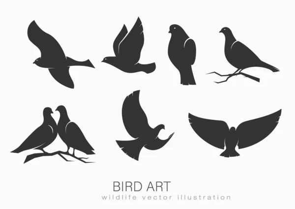 Silhouetten Von Vögeln Bewegung Auf Weißem Hintergrund Vektorillustration — Stockvektor