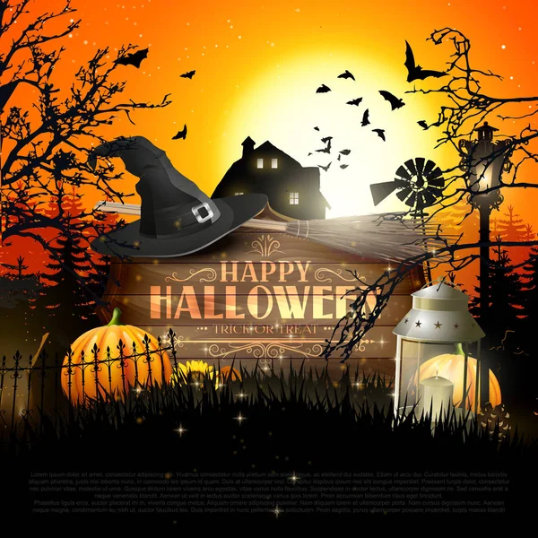 Halloween Poster Met Pompoenen Andere Traditionele Halloween Decoraties Voor Een Stockillustratie