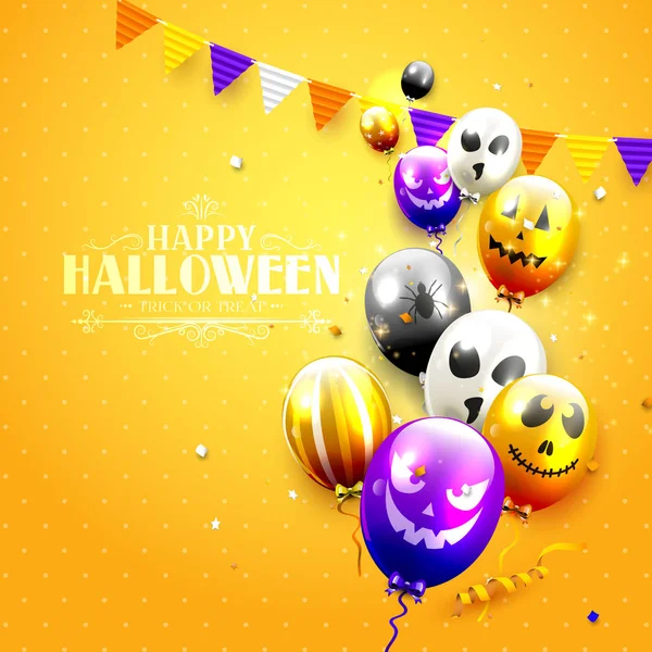 Halloween Party Template Colorful Balloons Scary Faces — Stock Vector