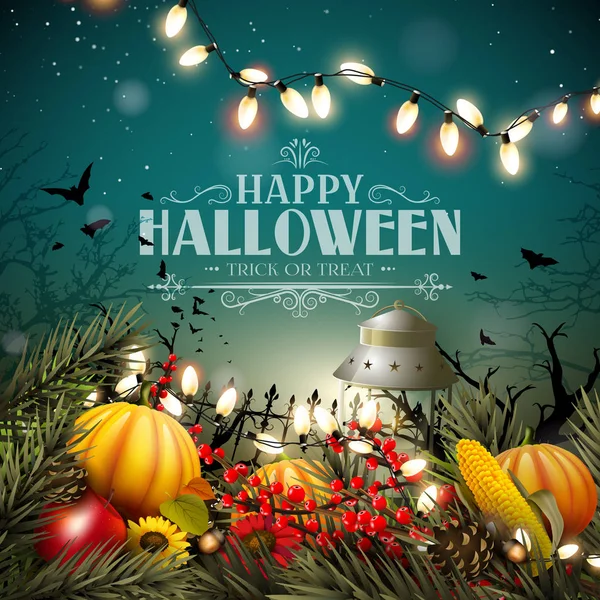 Cartaz Halloween Com Abóboras Outras Decorações Tradicionais Halloween Frente Uma — Vetor de Stock