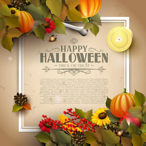 Halloween Template Pumpkins Other Traditional Halloween Decorations Paper Background Place — Stock Vector