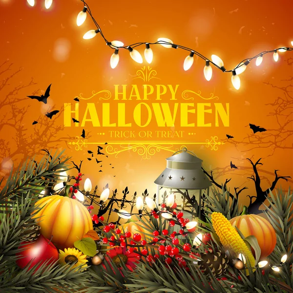 Tarjeta Felicitación Halloween Con Calabazas Otras Decoraciones Tradicionales Halloween Sobre — Vector de stock