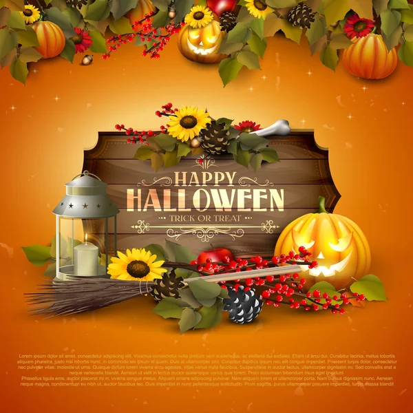 Hagyományos Díszek Jel Halloween Üdvözlőlap — Stock Vector