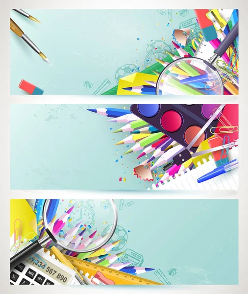 School Trendy Ontwerp Headers Met School Accessoires Plaats Voor Tekst — Stockvector