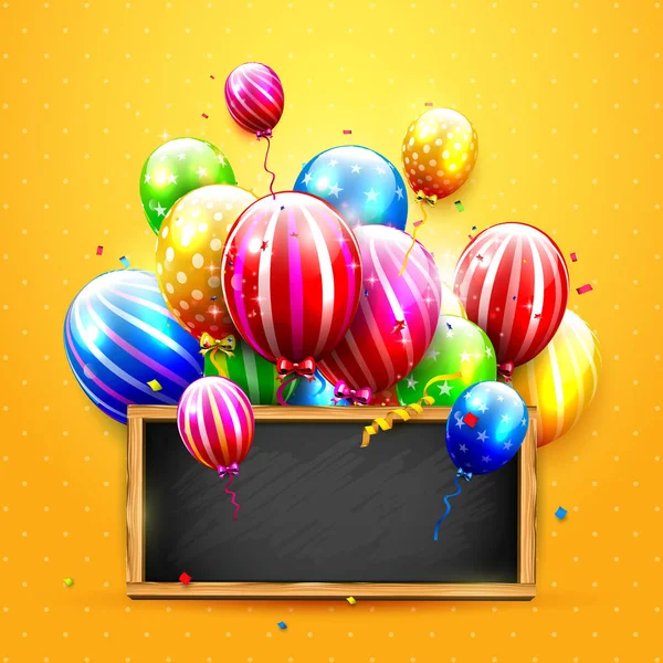 Luxusluftballons Und Konfetti Auf Orangefarbenem Hintergrund Party Oder Geburtstag Vorlage — Stockvektor