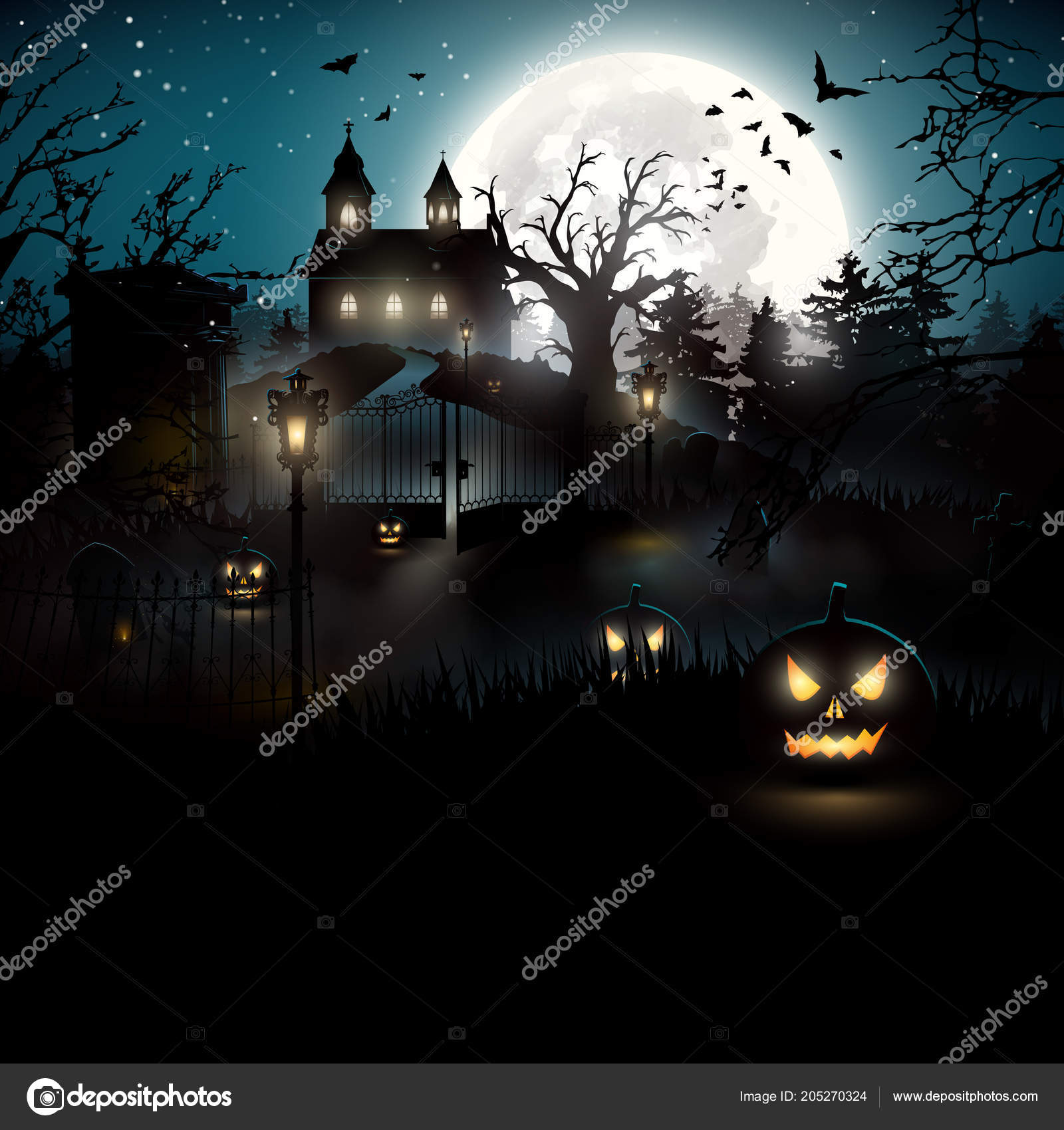 Scary Graveyard Church Woods Halloween Background Stock Vector Image by  ©kaktus2536 #205270324