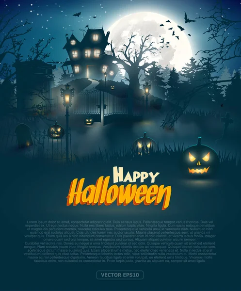 Scary Graveyard House Woods Halloween Background — Stock Vector