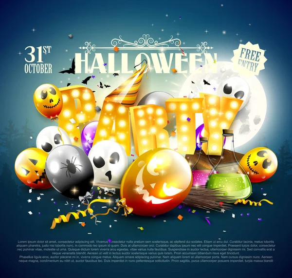 Halloween Party Halloween Dekoráció Lufi Konfetti Háttér — Stock Vector