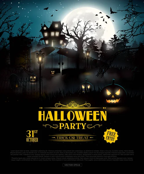 Scary Graveyard House Woods Halloween Party Background — Stock Vector