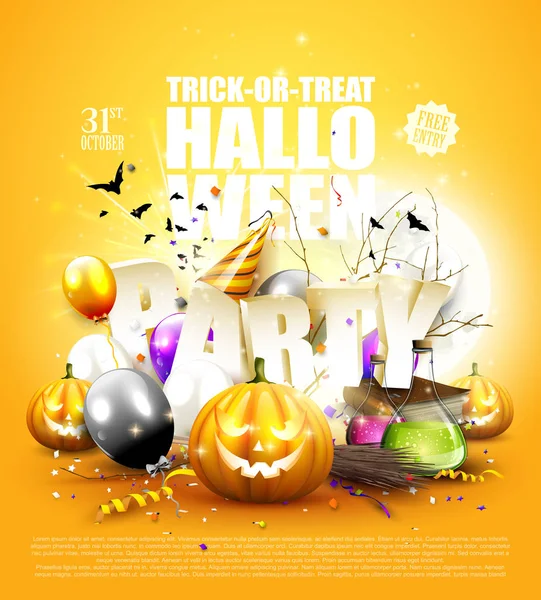 Fondo Fiesta Halloween Moderno Con Globos Confeti Decoraciones Halloween — Vector de stock