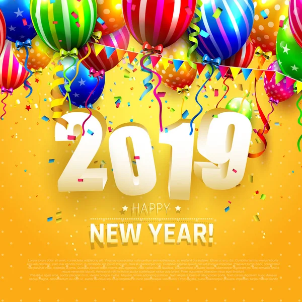 Bonne Année 2019 Flyer Avec Des Boîtes Cadeaux Colorés Des — Image vectorielle