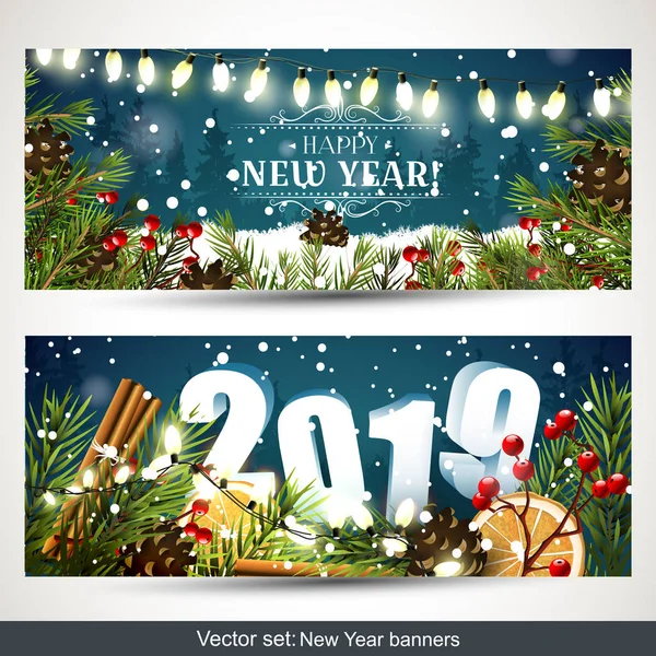 Happy New Year 2017 Vector Set Two New Year Headers — Stock Vector