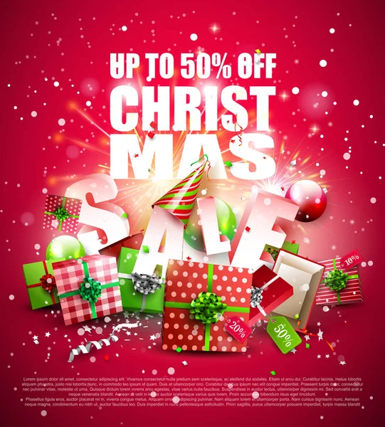 Cartaz Venda Natal Luxo Com Caixas Presente Bugigangas Fundo Vermelho Ilustrações De Bancos De Imagens Sem Royalties