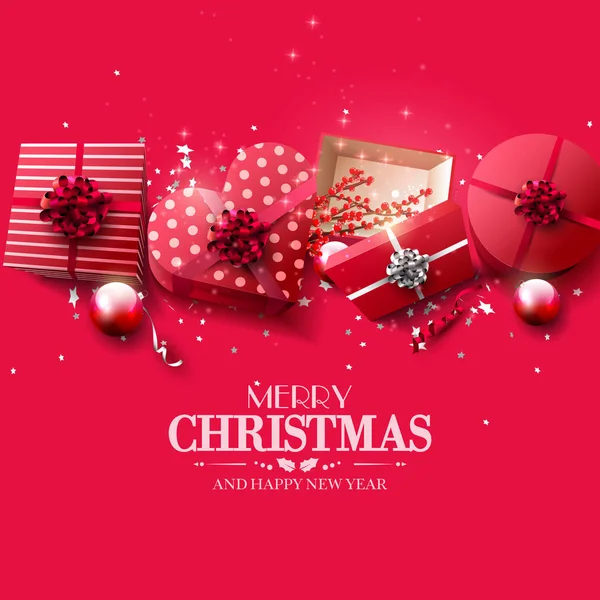 Carte Voeux Noël Luxe Avec Boîtes Cadeaux Rouges — Image vectorielle