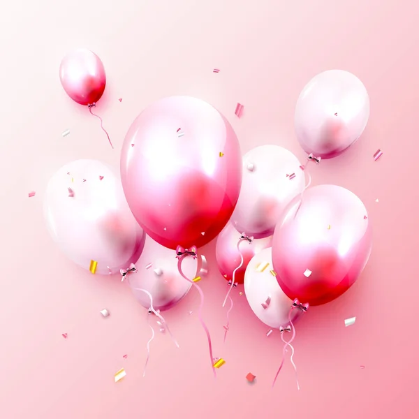 Ballons Roses Rouges Sur Fond Rouge — Image vectorielle