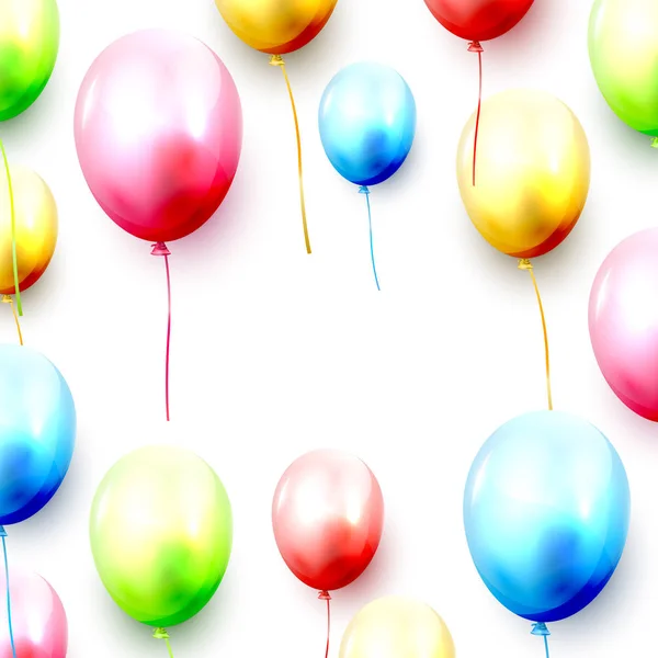 Geburtstagsballons Und Konfetti Auf Weißem Hintergrund Raum Für Ihren Text — Stockvektor