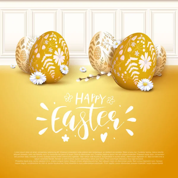 Fondo Moderno Pascua Con Huevos Pascua Color Naranja Con Patrón — Vector de stock