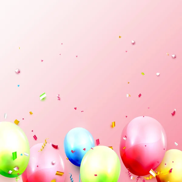 Πρότυπο Μπαλόνια Γενεθλίων Μπαλόνια Και Κομφετί Ροζ Φόντο Χώρος Για Royalty Free Εικονογραφήσεις Αρχείου