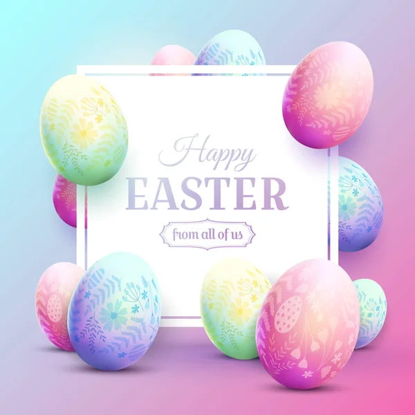 Šťastné Velikonoce Přání Velikonoční Vajíčka Květinovým Vzorem Moderní 80S Módní — Stockový vektor