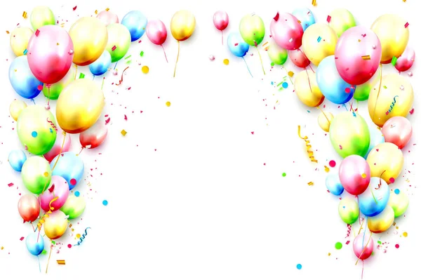 Gelukkig Sjabloon Met Kleurrijke Verjaardag Ballonnen Confetti Witte Achtergrond Plaats Stockillustratie