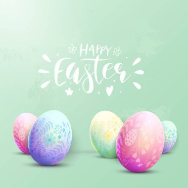 Romantik Paskalya Paskalya yumurtaları çiçek desenli arka plan. Fırça yazı. Senin metin için yer