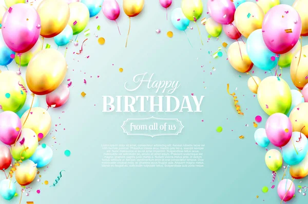 Шаблон Дня Рождения Красочными Воздушными Шарами Голубом Фоне — стоковый вектор