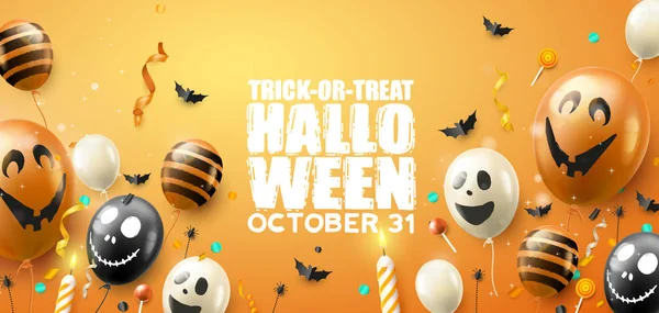 Feliz banner de Halloween com balões — Vetor de Stock