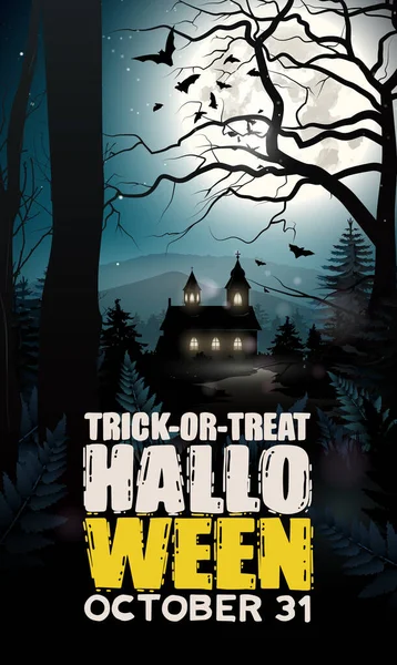 Halloween Tło Przerażających Drzew Stary Kościół Lesie — Wektor stockowy