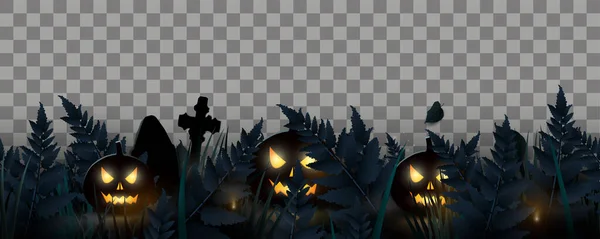 Granica Halloween Paprocią Strasznymi Dyniami Trawie Płynny Wzór Ilustracja Stockowa