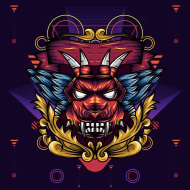 Devil 's Head geometri süs keskin dişleri ve kanatları ile bir şeytanın kafasının bir Illustration olduğunu
