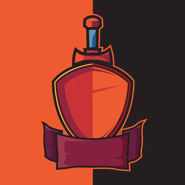 Badge kırmızı kalkan ve kılıç e-spor logo tasarım elemanları için