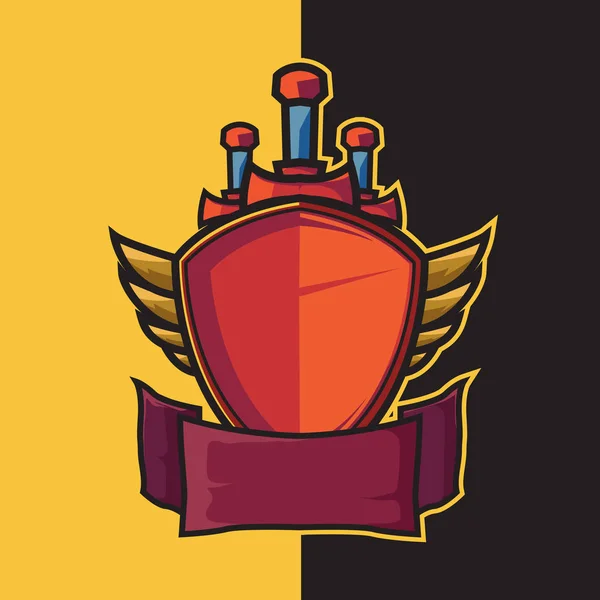 Badge bouclier ailé et épée pour éléments de conception logo esport — Image vectorielle