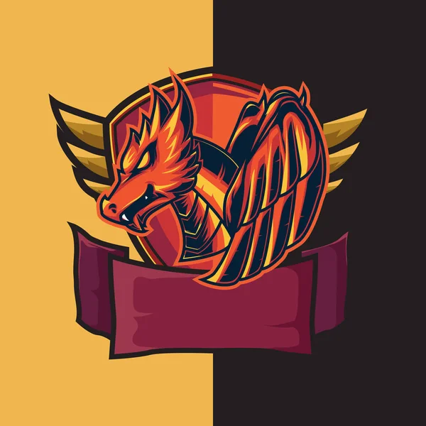 Logo Esport pour les jeux avec dragon rouge et le thème du bouclier — Image vectorielle