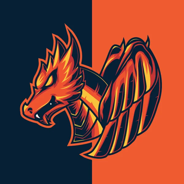 Kırmızı ejderha teması ile eSport oyun logosu. Ateş gibi açık kırmızı — Stok Vektör