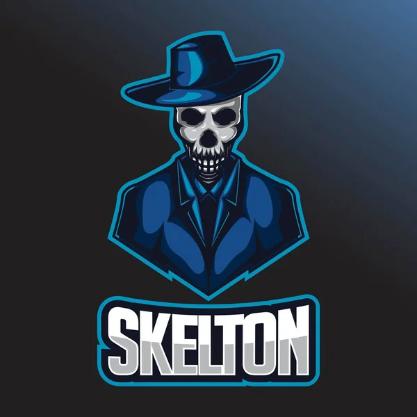 Skull e spor logosu şablonu. Kovboy şapka ve takım elbise ile Skull
