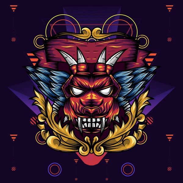 Devil 's Head geometri süs keskin dişleri ve kanatları ile bir şeytanın kafasının bir Illustration olduğunu